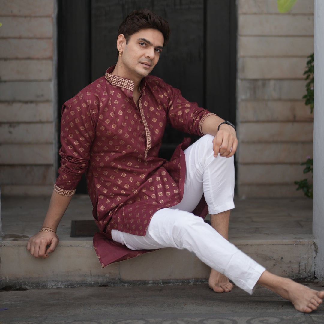 Maroon Block Print Kurta