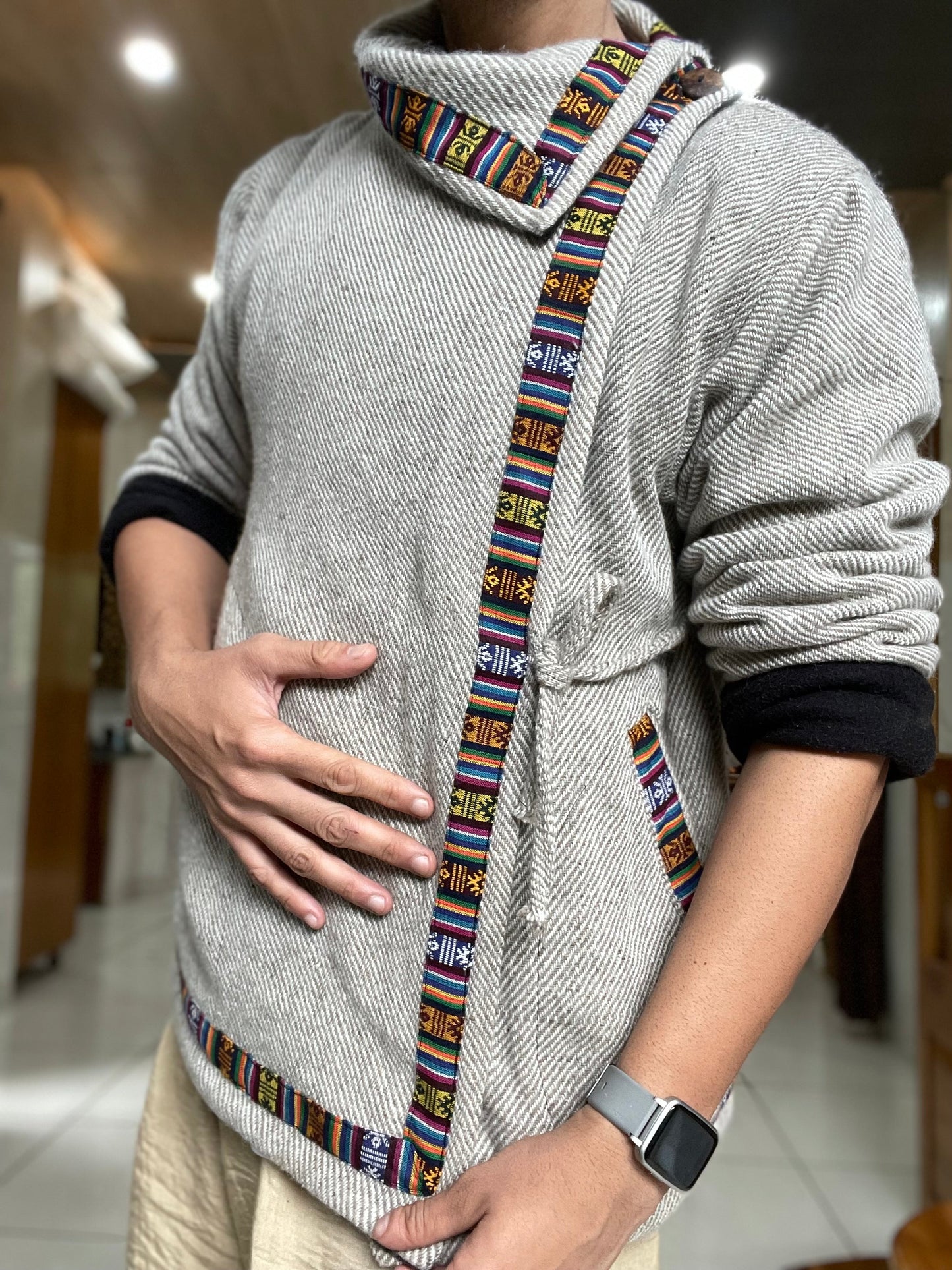 Light Grey Tibetan Asymmetrical traditional Jacket