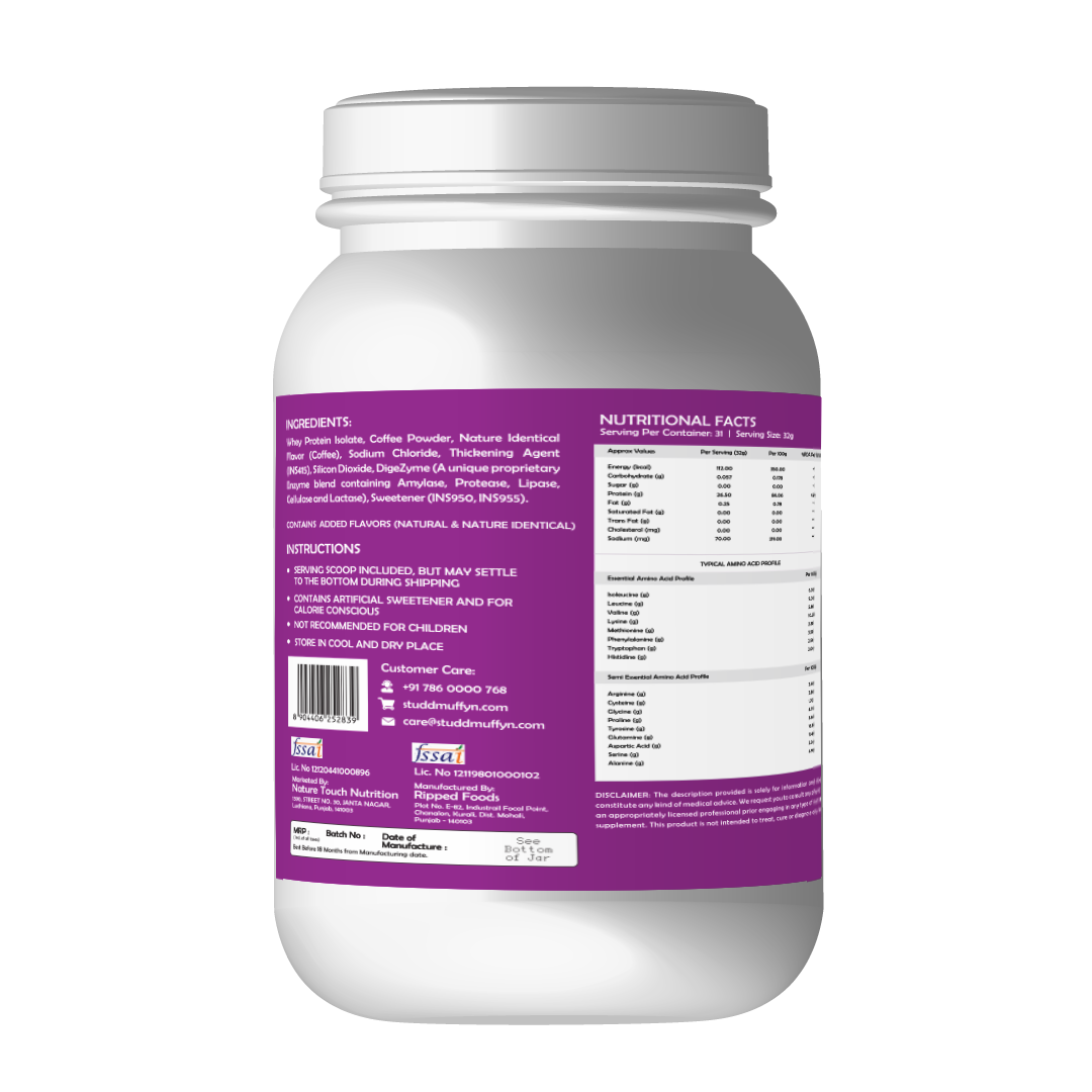 Studd Muffyn - Isolicious | Isolate Whey Protein Flavour Coffee- 1KG )